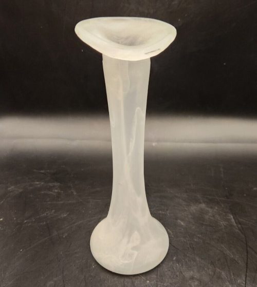 Hand blown frosted white art glass vase, 7-inch tall, vintage Mid-Century Modern decor.