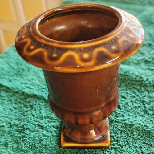 Small Brown Ceramic Urn Flower Planter for Home Decor.