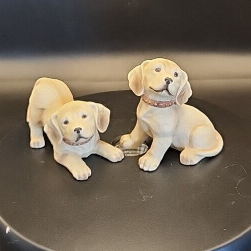 Vintage Homco porcelain golden Labrador puppy figurines set.