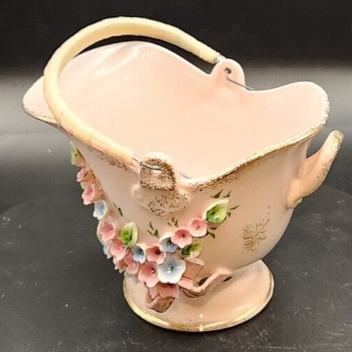 Vintage Pink Hand-Painted Lefton China Basket from the 1950s.