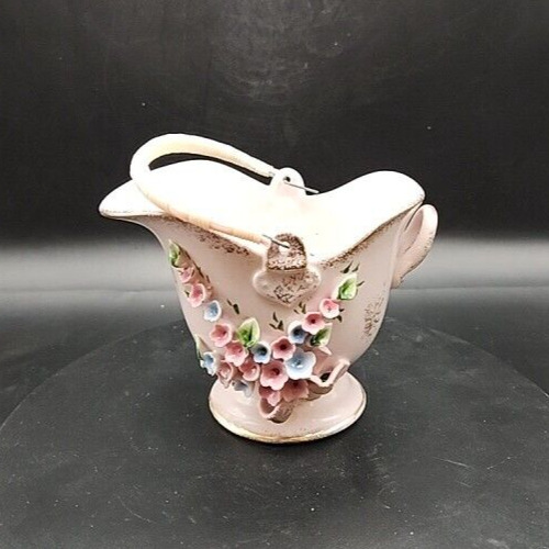 Vintage Lefton pink painted china basket from the 1950s.