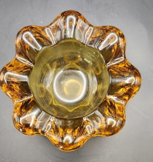 Wavy Amber Glass Dish for Decor and Serving.