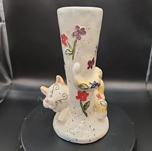 3D Cat Vase with Wire Whiskers and Bright Flowers for Unique Home Décor.