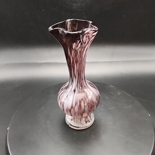 Amethyst and white fluted glass bud vase for floral arrangements.