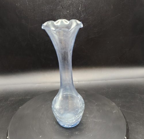 Blue wave crackle glass bud vase for floral decor and home accent.