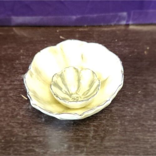 Pottery double flower-shaped trinket bowl for jewelry, decor, and home accents.