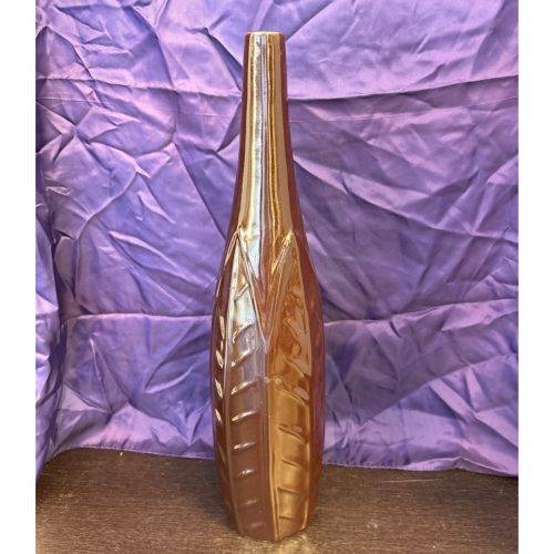 Tall brown art pottery vase with artistic glaze and unique design for home décor.