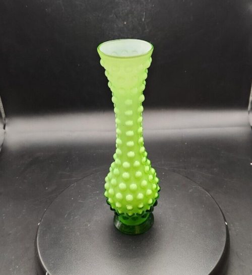 Lefton Green Hobnail Cased Glass Vase for Collectors.