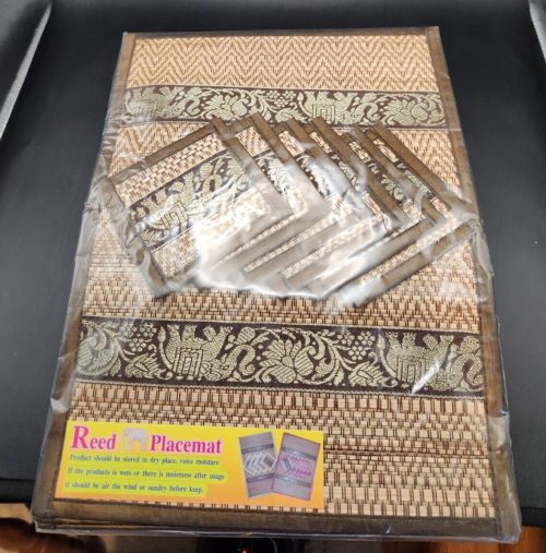 Handmade reed placemats set of six, 14.25 by 10.75 inches, for dining and table decor.