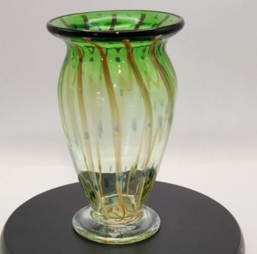 Lefton Green Hobnail Cased Glass Vase for Decorative Home Decor.