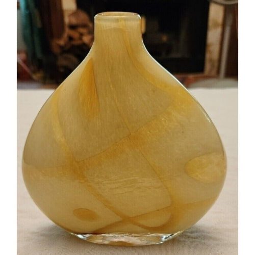 Mid Century Modern Medium Thick Glass Vase with Boho Beach Earth Tones Swirls.