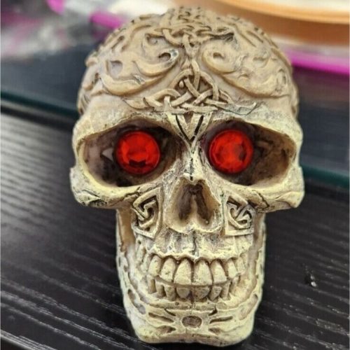 Resin Penn-Plan Celtic Skull ornament, 4 inches, decorative skull with Celtic design.