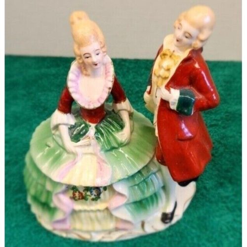 Victorian Ceramic Couple Trinket Box, Decorative Jewelry Storage, Vintage Collectible