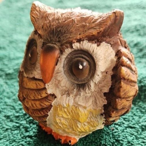 Vintage resin owl figurine for home decor and collectible folk art shelf sitter.