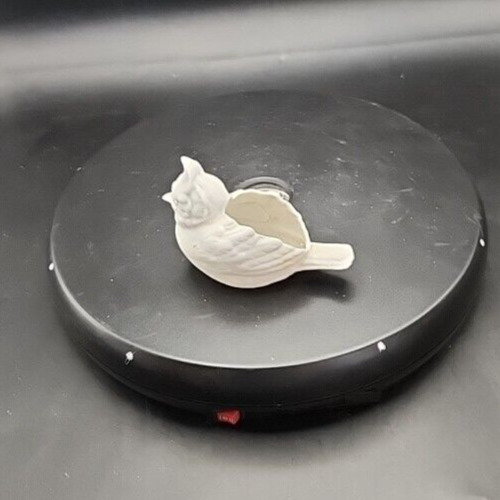 White bisque cardinal bird planter made in Germany, decorative ceramic miniature for plants.