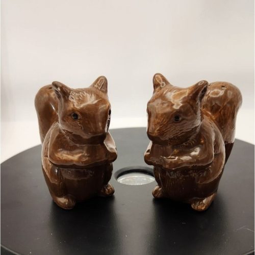 Brown squirrel salt and pepper shakers with nut designs.