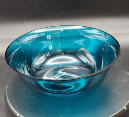 Blue glass serving bowl, 8-inch by 3-inch, perfect for salads and appetizers.
